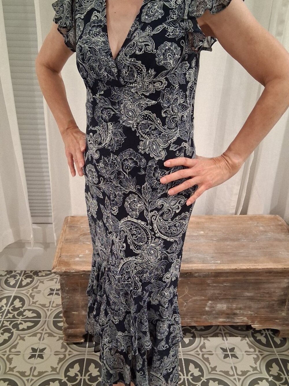 Tommy Hilfiger women's Ruffle Sleeve Flounce Hem Mixed Media Dress Size 4